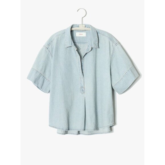 XIRENA Chayse Blue Dove Cotton Denim Cropped Shirt Blouse Top, Size S - Picture 3 of 12